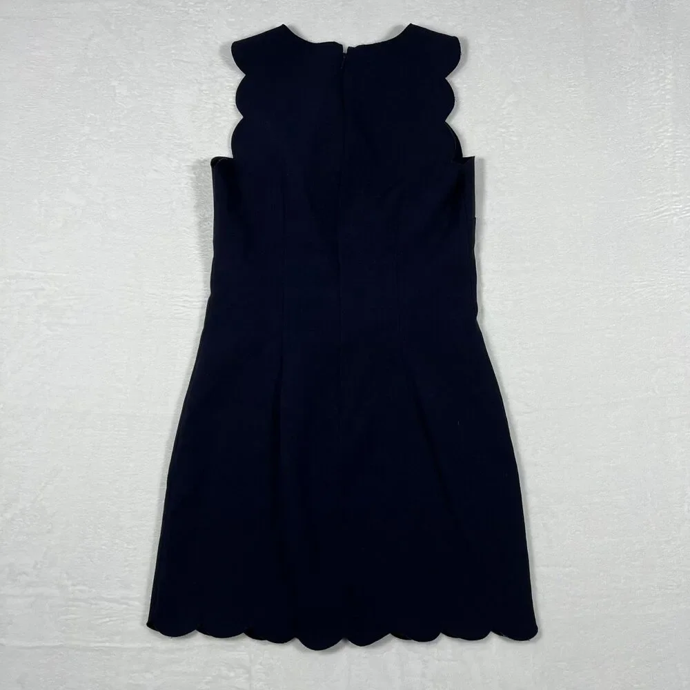 J Crew Womens 00 Navy Blue Scalloped Sheath Dress Sleeveless Fitted Back Zip